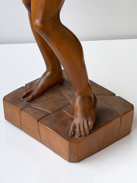 Michelangelo David Sculture in Legno Intagliate a Mano 65 cm Statua Vintage Foglia di Fico (photo 11 of 23)