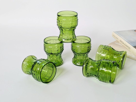 Image 1 of Set di 6 bicchieri vintage verdi italiani |Fidenza Vetraria Bormioli | 1970 Midcentury Barware