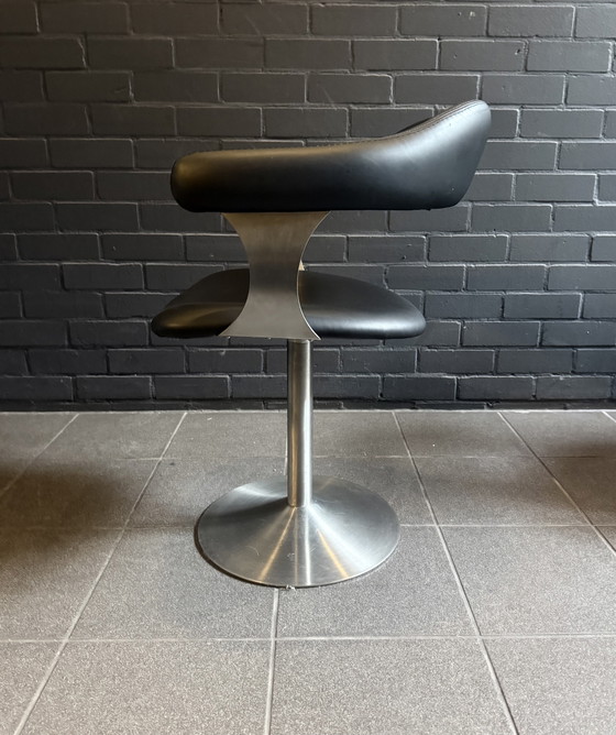 Image 1 of Set of 4 Vintage Space Age Swivel Chairs in Black and Brushed Stainless Steel