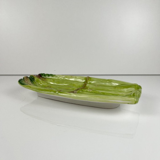Piatto da asparagi italiano in barbotine, 1980, Accessori da tavola, Ceramica, Verde (foto 3 di 6)