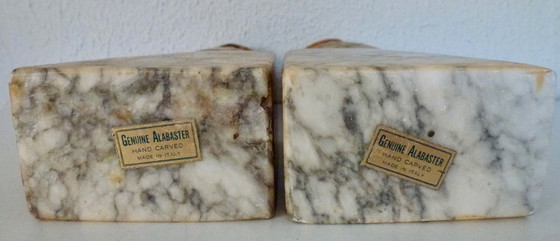 Image 1 of Art Deco Bookends Alabaster Owls, Italy.