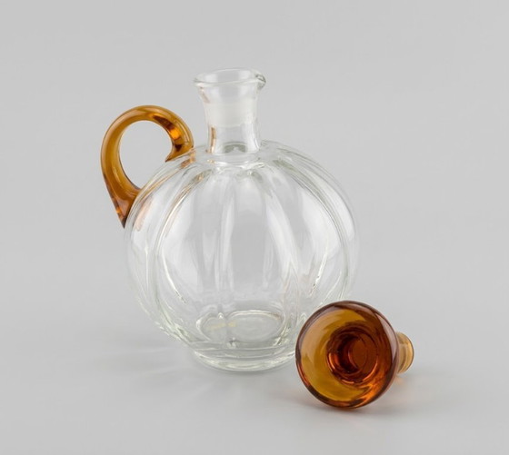 Preciosa Jarra de Cristal Art Déco / Mid-Century, Cristal Transparente y Ámbar, Vasos y jarras, Vidrio, Naranja (foto 5 de 5)