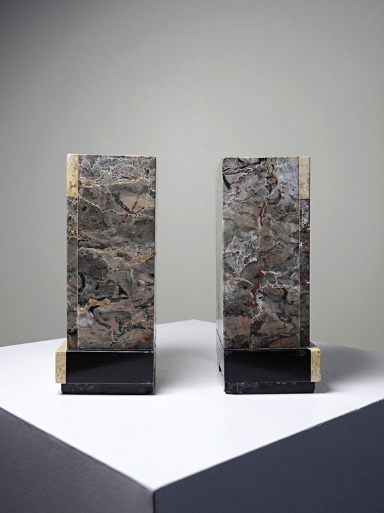 Image 1 of Pair of antique Art Deco marble bookends, fireplace decoration, 1920-1930
