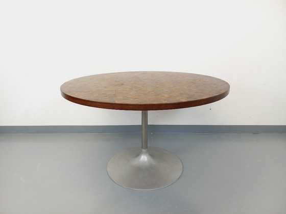 Image 1 of Vintage Round Tulip Dining Table by Dieter Wackerlin in Knoll Style from the 60s-70s in Wood Mosaic and Cast Aluminum