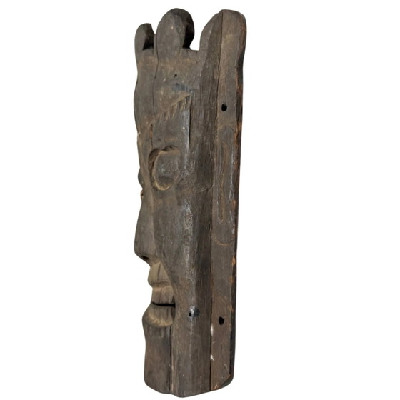 Maschera da Tempio Mahakala Himalayana in Legno Antico Decorazione Murale – 32 cm – Sculture, Paper, Wood (photo 5 of 5)