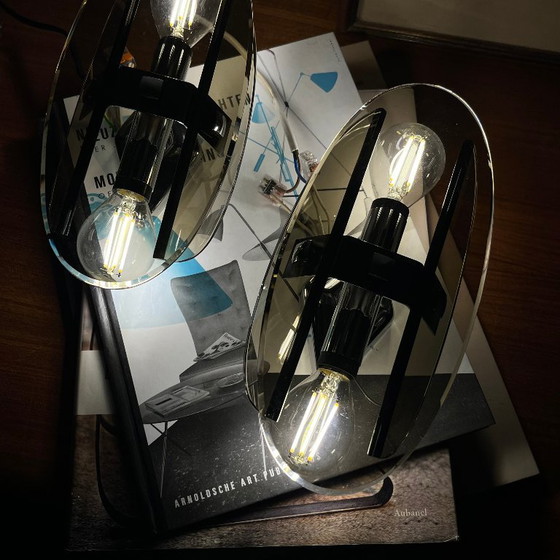 Pair of Veca Wall lights in brown smoked glass and chrome metal 1970 (photo 7 of 9)
