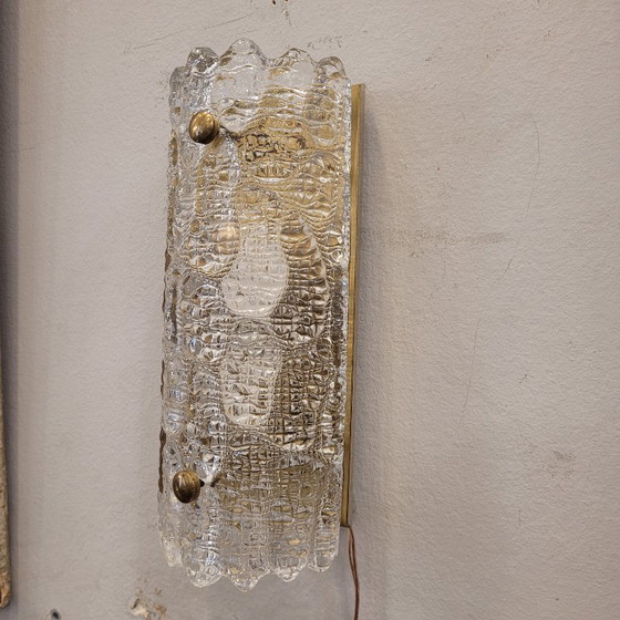 Image 1 of Pareja de apliques, cristal y latón dorado, Carl Fagerlund para Orrefors, 70's - Suecia