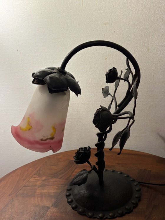 LAMPADA DA TAVOLO ART NOUVEAU MULLER FRÈRES PASTA DI VETRO CIRCA 1920 – Lampade da tavolo, Ferro (photo 8 of 15)