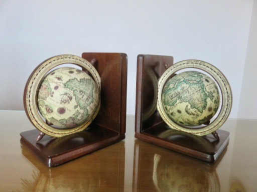 Pair of wooden "globe" bookends, 1970