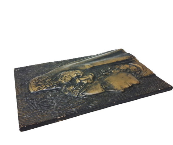 Image 1 of Decorazione murale in bassorilievo in gesso vintage 29x21 cm