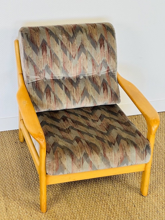 Image 1 of Vintage fauteuil van beukenhout met geometrische stof, 1970