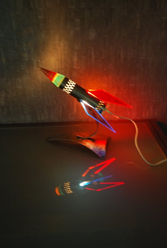 Image 1 of Rocket lamp, Red Yellow Blue made of stainless steel 1970s Space age, handmade