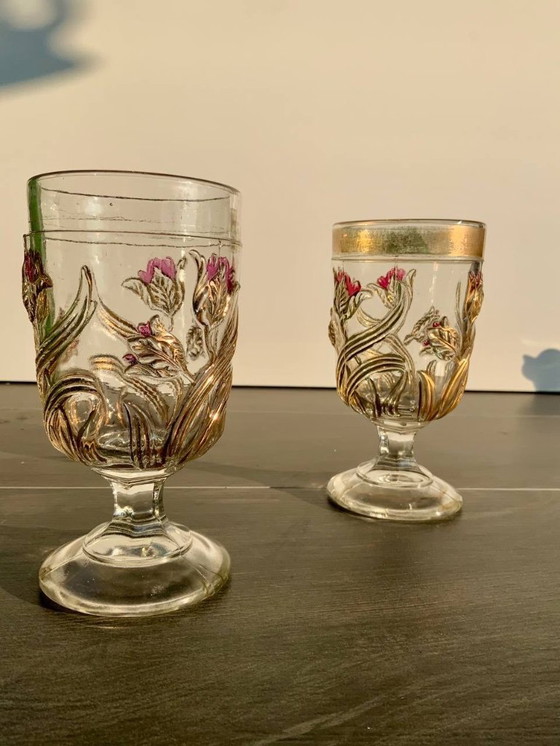 Image 1 of Coppia di bicchieri da vino/acqua in stile Art Nouveau - Josef Inwald - Boemia, c. 1914