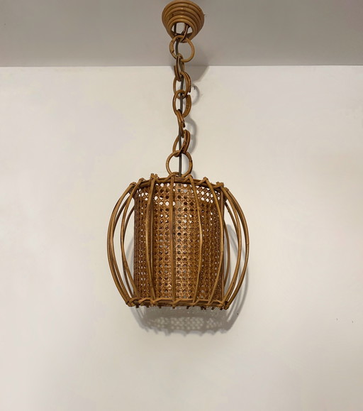 1960s rattan, bamboo, and cane pendant light