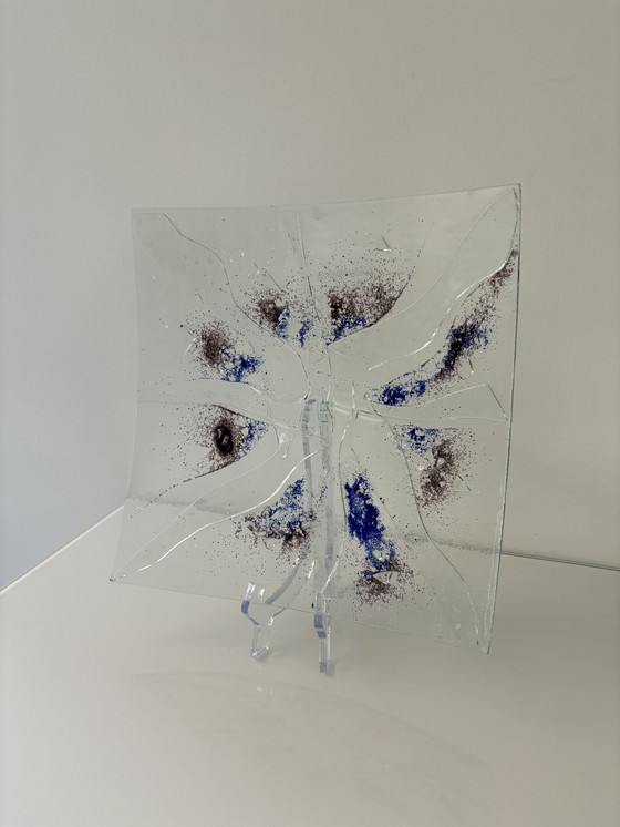 Image 1 of Dekorative Glasschale mit blauen und braunen