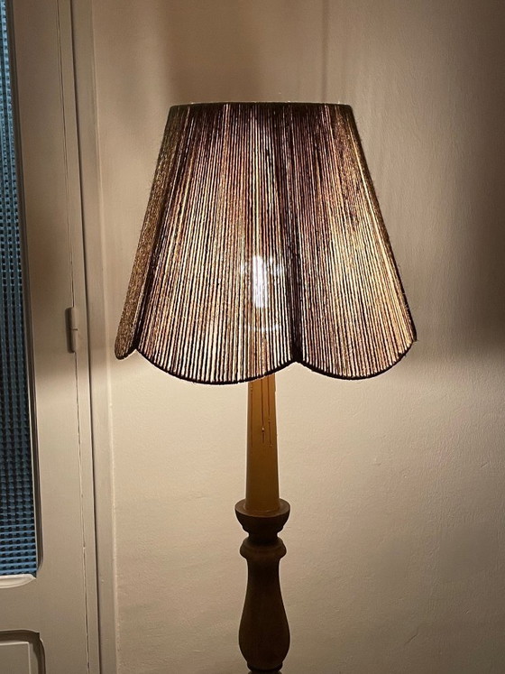 Image 1 of Lampada da terra vintage in legno tornito con paralume in corda, anni '60