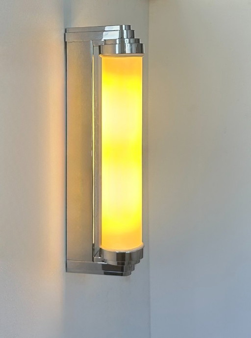 Vintage modernist chrome and opaline wall lamp, France 1980