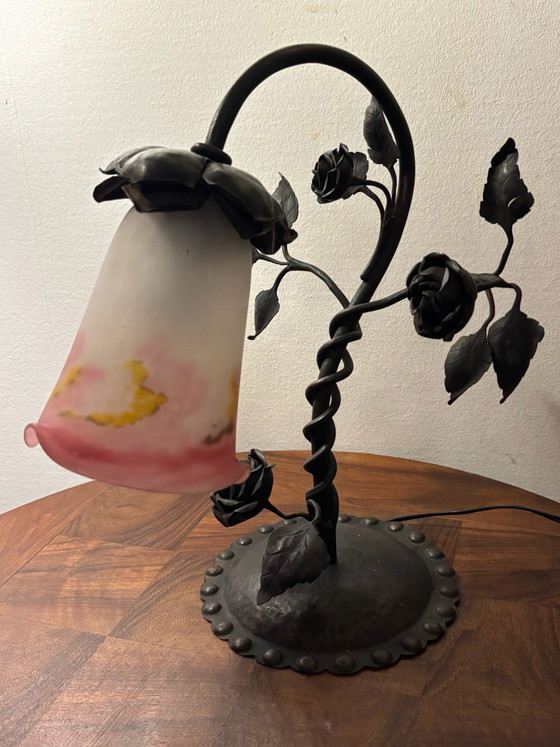 LAMPADA DA TAVOLO ART NOUVEAU MULLER FRÈRES PASTA DI VETRO CIRCA 1920 – Lampade da tavolo, Ferro (photo 7 of 15)