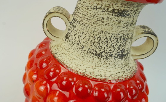 Image 1 of 1960s Bay Keramik Vase Bubble Decor Red and Orange Model 65 45 WGP