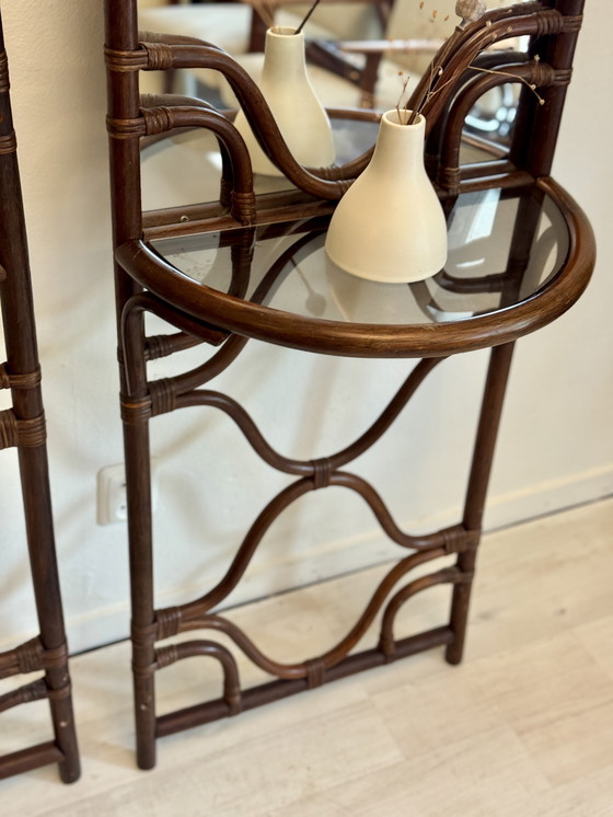 Image 1 of Set di attaccapanni da parete vintage in rattan, anni '70