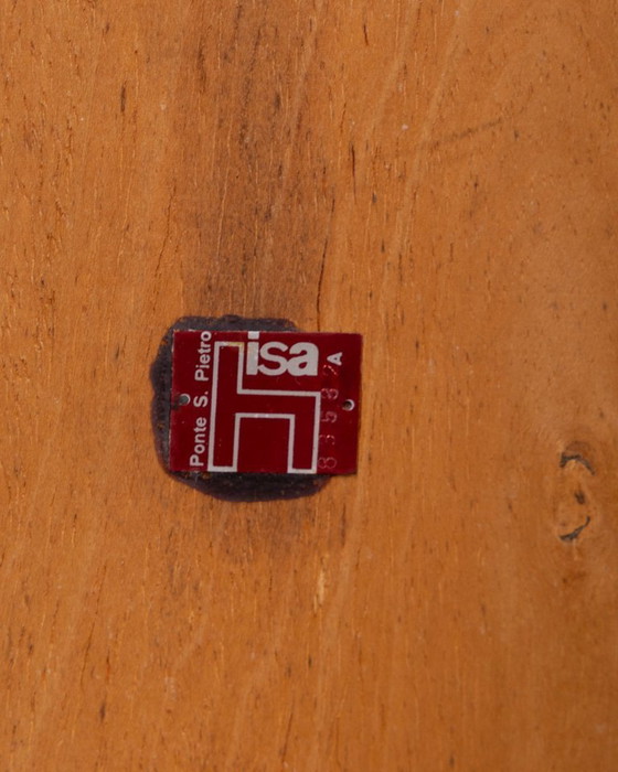 Image 1 of Set di 4 sedie vintage anni '60 in legno e pelle, disegnate da ISA Bergamo.
