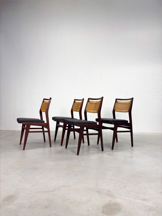 Image 1 of Mid-century Eetkamerstoelen met Rieten Rugleuning