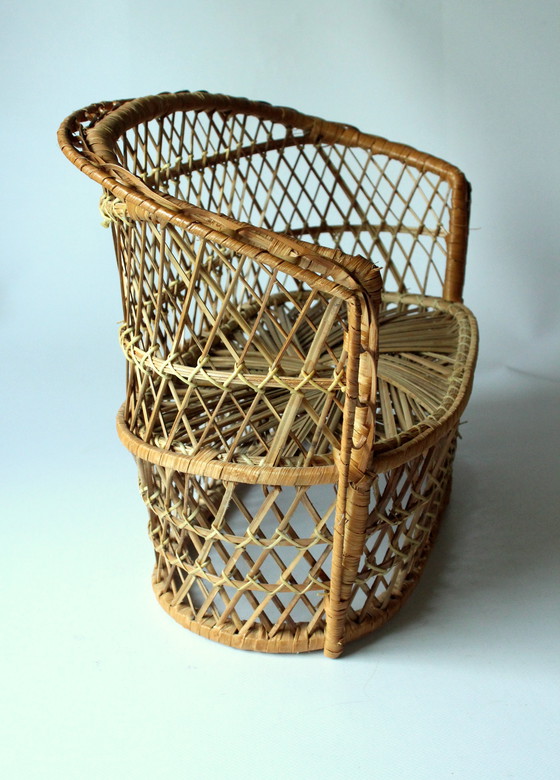 Image 1 of Sedia pavone vintage in rattan - panca a fiori - sgabello a fiori