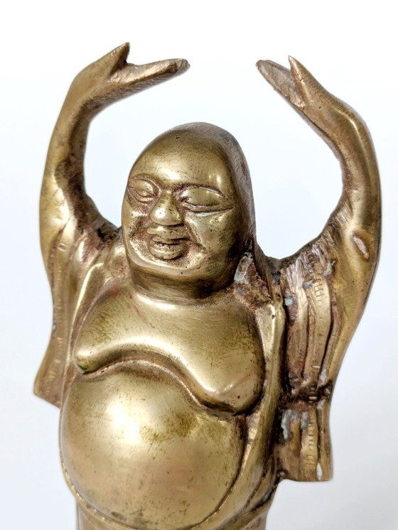 Image 1 of Coppia di statuette vintage in ottone raffiguranti il ​​Buddha sorridente | Decorazione Feng Shui Hotei Budai