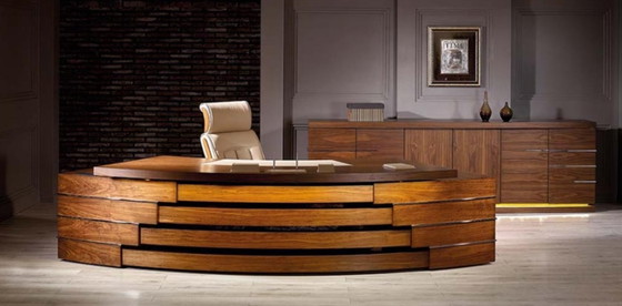 Image 1 of Vizyon Büro Craft VIP — Premium Chefbüro-Set · Walnuss · LED · 340 cm