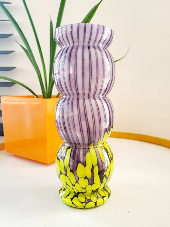 Image 1 of Art Deco vase, stripes and spatter design, Franz Welz, Czech Republic, 1930/1940