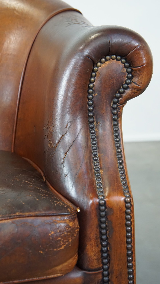 Image 1 of Vintage Clubfauteuil Gemaakt Van Schapenleer