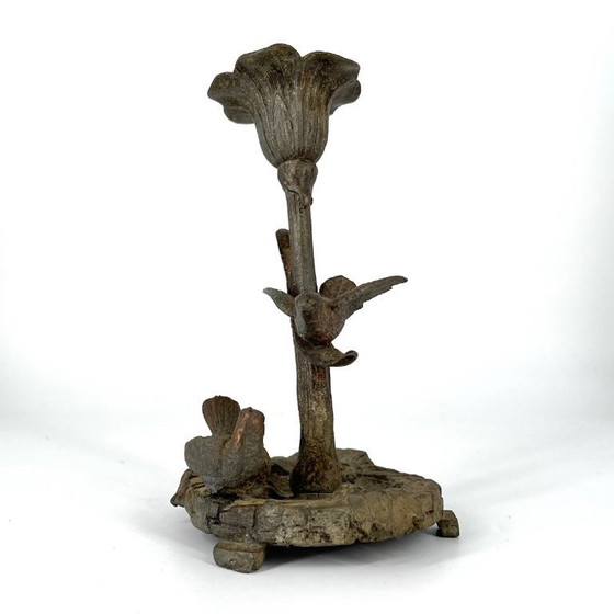 Image 1 of Antiker figürlicher Kerzenleuchter mit Vögeln, Zinkguss, um 1880–1900