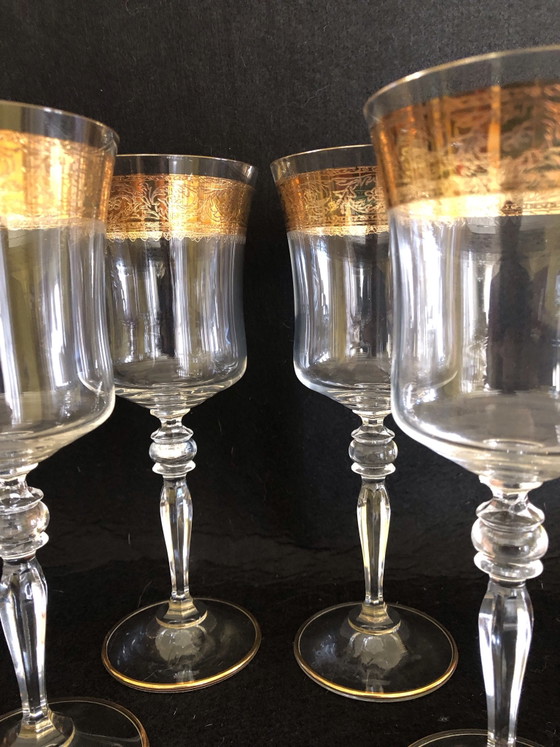 SAME CRISTALLERIE 4 wijnglazen 1970/80, Glazen & Karaffen, Kristal, Goud, Gold (foto 4 van 5)