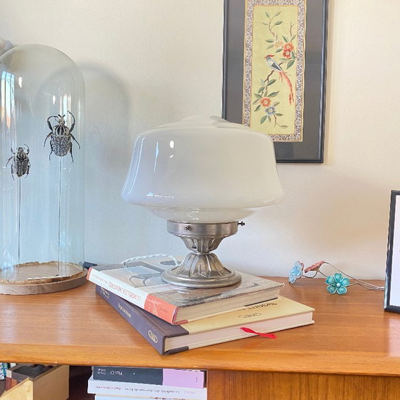 Image 1 of Large vintage globe lamp in white opaline glass and chromed brass