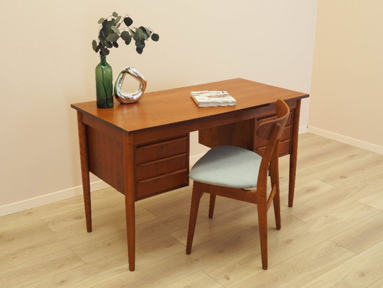 Scrivania danese in teak con sei cassetti, impiallacciata, anni '70. – Scrivanie, Wood (photo 3 of 17)