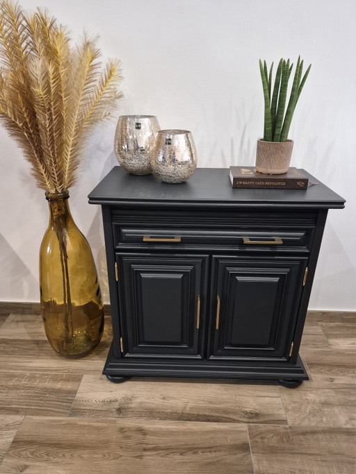 Restyled Cabinet Black-Gray with Gold-Colored Hardware – ladekasten, Wood