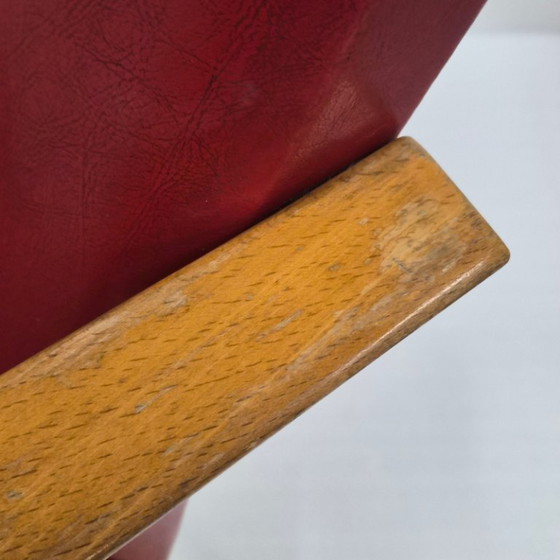 Image 1 of Poltrona vintage anni '50 con gambe a bussola in faggio e vinile, stile rockabilly anni '50