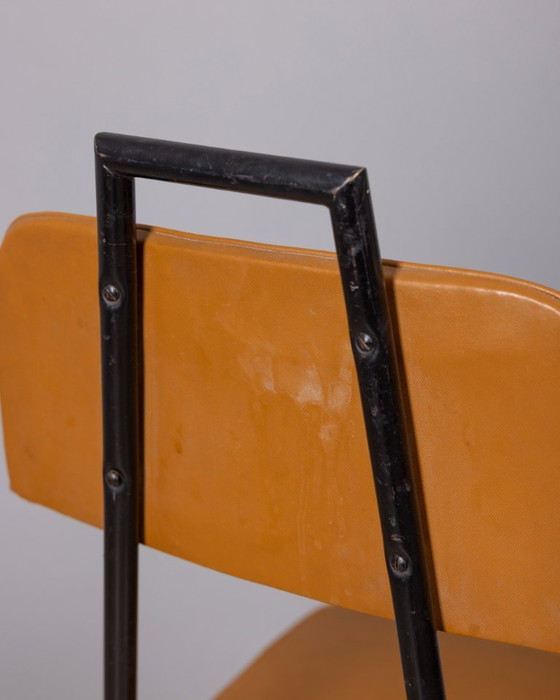Image 1 of Set of 6 Vintage 1960s Metal and Leather Chairs, Italian Design