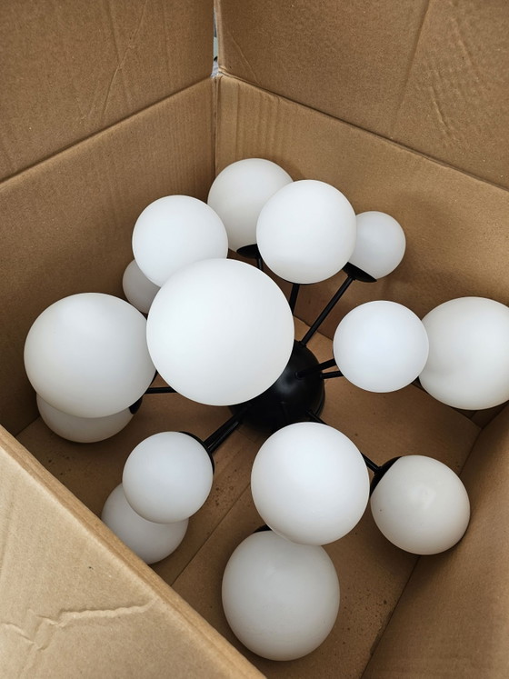 Magnifique Plafonnier Colmore Sputnik - 15 Boules de Verre, Métal, Noir (photo 3 sur 12)