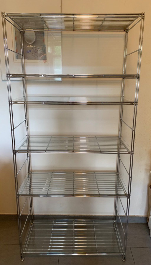 Estante vintage IKEA “Peter” de Niels Gammelgaard (años 80/90) – 6 estantes de vidrio – wandrek, Metal