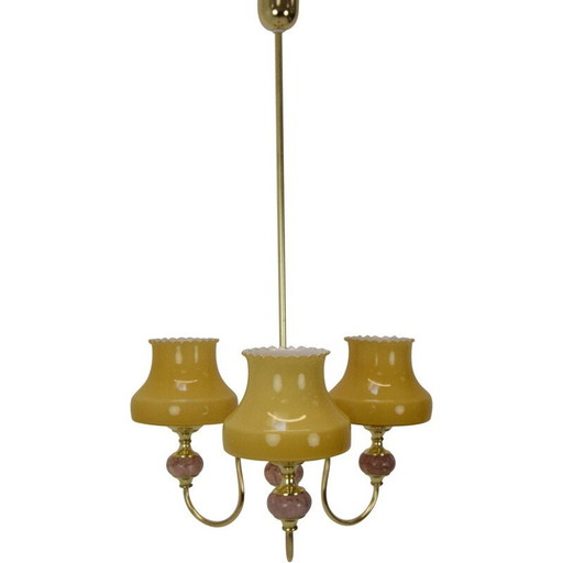 Mid-century glass brass and marble chandelier, Germany 1960s