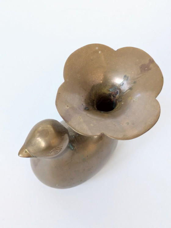 Image 1 of 1960s Midcentury Style Brass Bird Candleholder or Bud Vase, Modern Rustic Accent