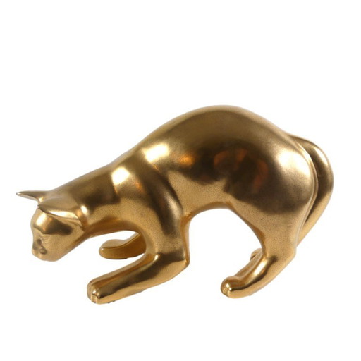 goldene Keramik Katze von Le Dauphin, Frankreich, 1990er 
