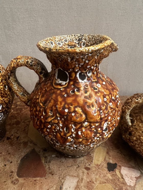 Image 1 of 4 60s Decorative Pitchers / Jugs - Honey Glazed Ceramic