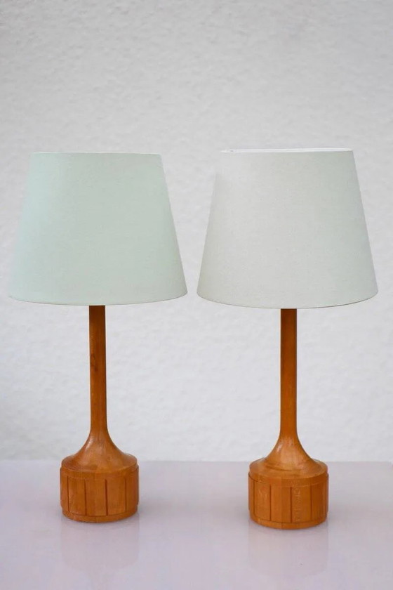 Image 1 of Scandinavian oak table lamps from Elpe, set of 2
