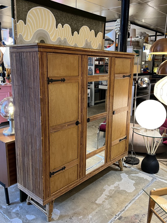Image 1 of vintage rattan wardrobe