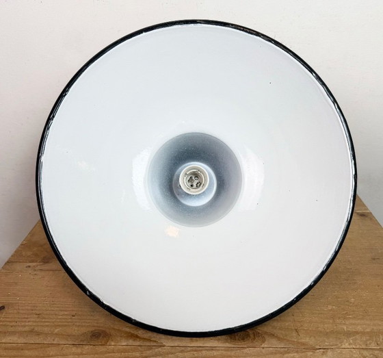 Image 1 of Set of 4 Industrial Black Enamel Pendant Lamps from Elektrosvit, 1960s