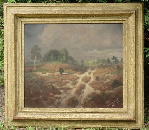 Dramatic Thunderstorm, fine antique oilpainting, Munich School 1949, Thunderstorm, Munich School