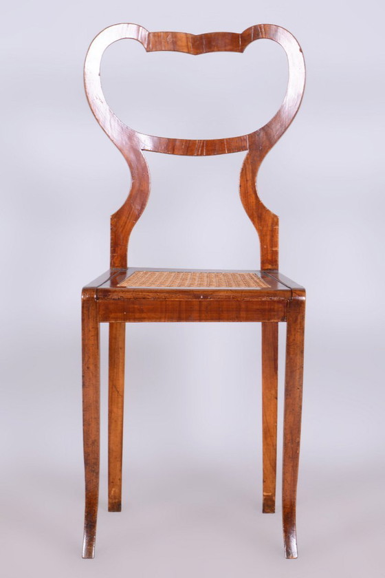 Silla Biedermeier restaurada, chapa de nogal, ratán, polaca, Austria, década de 1830. – Sillas auxiliares (photo 9 of 9)