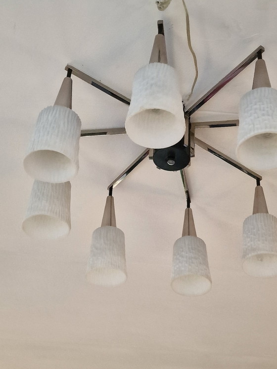 Image 1 of Lampada da soffitto vintage danese con 8 paralumi in vetro